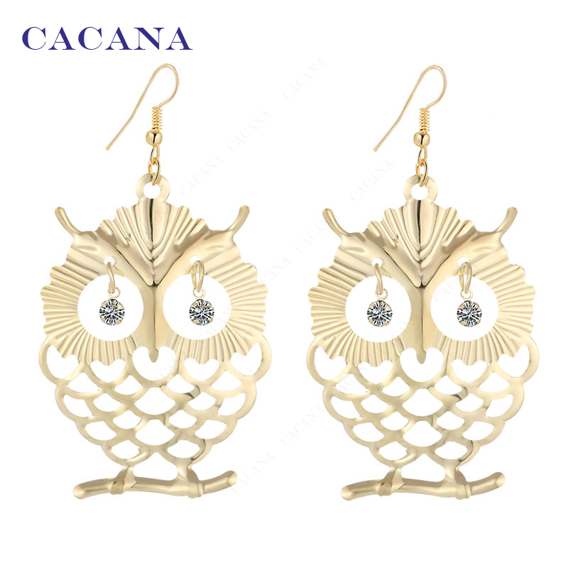 2016 new CACANA gold plated dangle long font b earrings b font for women beautiful owl