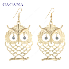 2016 new CACANA gold plated dangle long earrings for women beautiful owl with shining eye bijouterie hot sale No.A445 A446