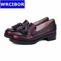 vintage Fretwork british style Women Oxford shoes genuine leather Cow Muscle bottom high heels shoes fashion
