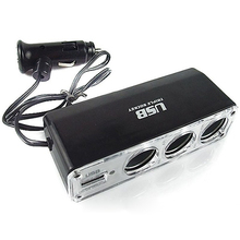 12V 3 Way Car Cigarette Lighter Power Spliter Sockets USB DC Adapter Charger 4J8H