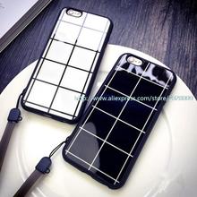 500 pcs Case for iphone6 /6plus 5/5S 4.7 /5.5 5S protective sleeve lanyard shell chequered Lovers case