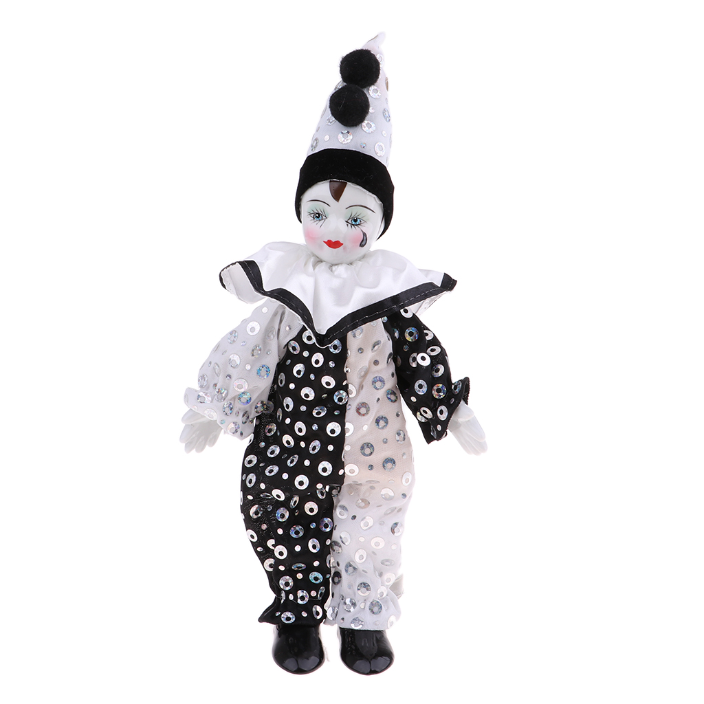 black and white porcelain clown doll