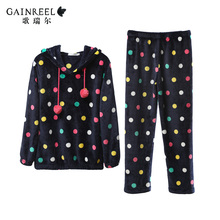 Song Riel winter outer wear flannel pajamas woman lovely wave point long sleeved tracksuit suit Paris