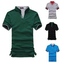 2015 mens fashion brand short sleeve t shirts for men casual clothes Staggered grid collar sports