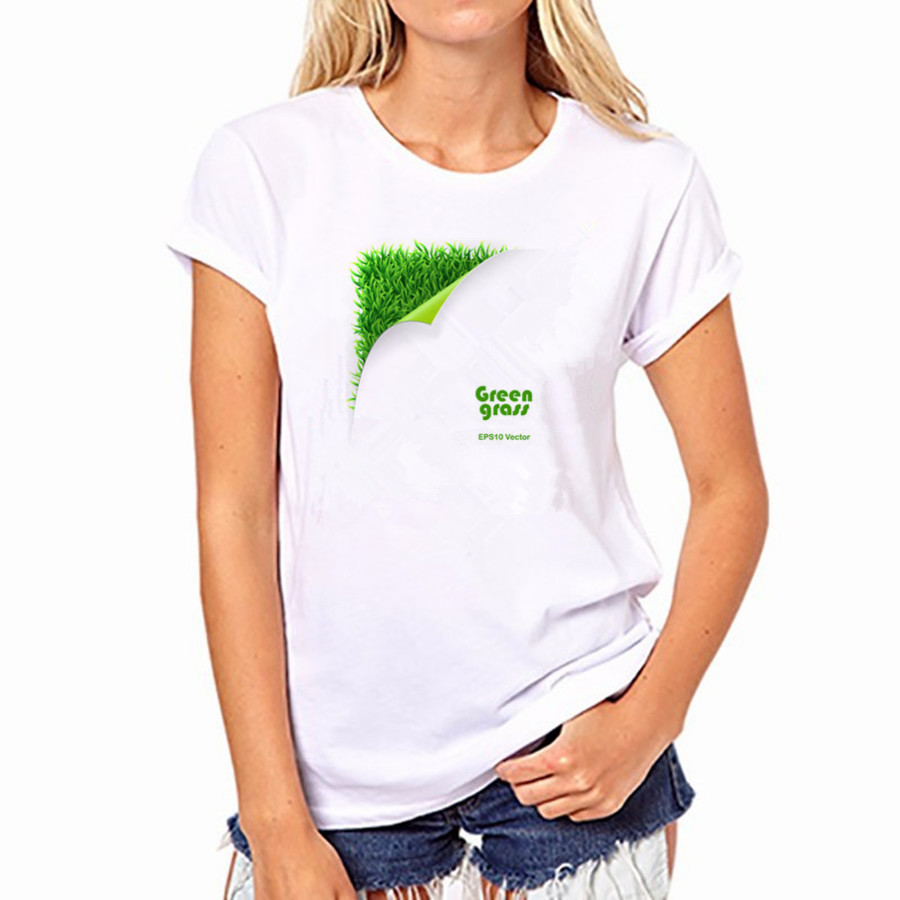 2016 Women Cotton T-shirt Casual Green Grass 21 Colors Print Short Sleeved Round Neck Women Top Shirt YH-W-21