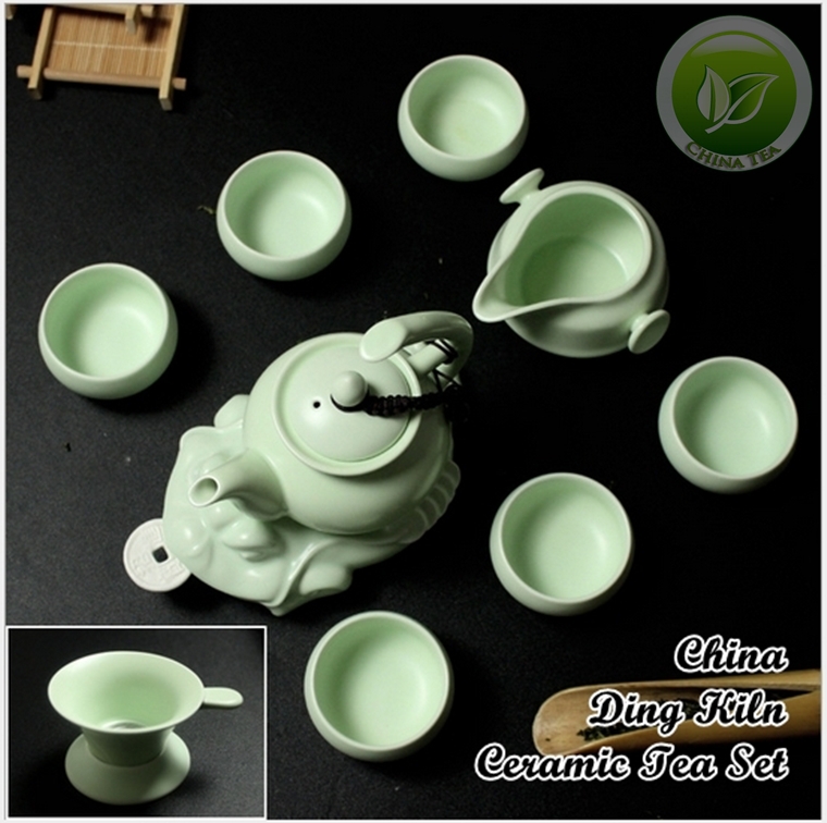 10pcs Rare China Song Ding Yao Porcelain Teaset Chinese Ding Kiln Sky Cyan Teapot Justice Cup