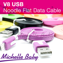 Free shipping 1M Colorful Noodle Flat V8 Micro Usb Data Charger Cable For Xiaomi Micro Usb Cable For Universal