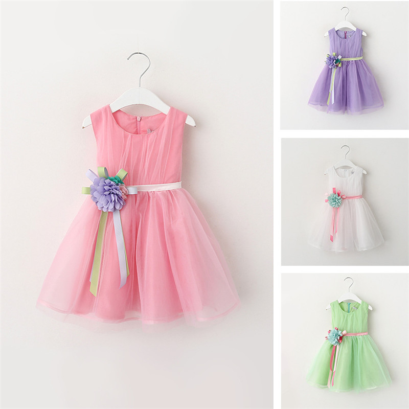NEW Baby Girls Tulle Lace Party Dresses Kids Girl Summer 3D Flower Dress Girl Princess TuTu Dress 2016 Babies Wholesale Clothing