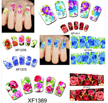 Fashion 50 sheets Water Transfer Nails Art Sticker Flowers Design Full Cover Tip Wraps Decals Manicure