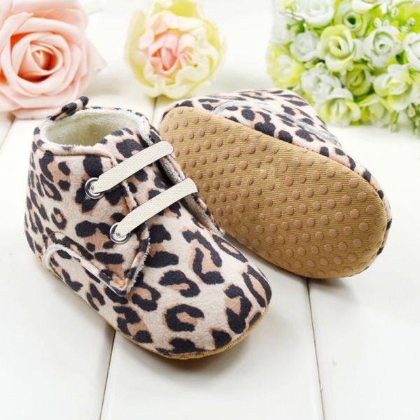 Free & Dropshipping Toddlers Soft Sole First Walkers Leopard Crib Shoes Infant Baby Lace Up Prewalker Shoes