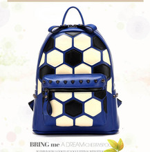 Hot School Student Backpack Gold Soccer Pattern Rivet Women Leather Backpack Bags Ladies Designer Brand Patchwork