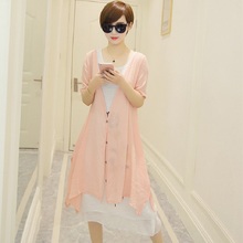 2016 new spring/summer maternity dresses blouse + dresses cotton and linen print clothing set prengant dresses and blouse 16085