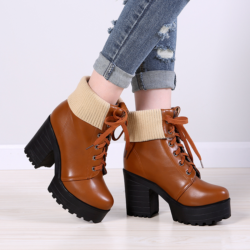 New 2015 hot sale Fashion Women Ankle Boots High Heels Lace up Snow Boots winter Platform Pumps ...