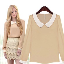 Fashon Women Blouses 2016 Summer Women Shirts Peter Pan Collar Women Shirt 2016 Female Clothing ST050