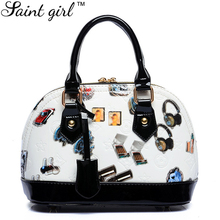 Saint Girl Women Shell Handbag Casual Top-handle Tote Bag New Fashion Character Print Lady Handbags Black And White Bags SNS043