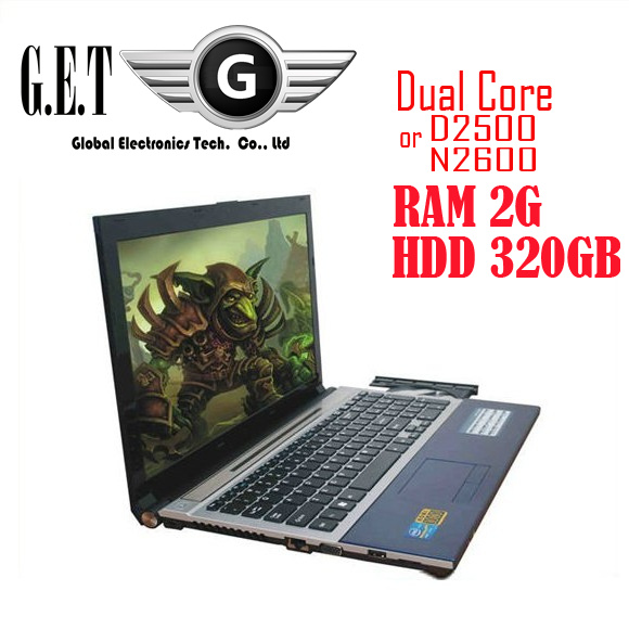 cheap 15 6inch notebook computer Ultrabook laptop with Intel D2500 2GB RAM 320GB HDD DVD RW