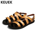 Classics Men Sandals Genuine leather Gladiator Summer Beach sandals Casual Summer shoes Hollow out Flats sandalia