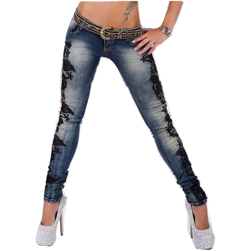 ripped lace bodycon jeans plus size