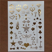 Women’s Sexy Diamond Heart Dragonfly Tattoos Metalic Gold Silver Flash Temporary Waterproof Tattoo Stickers
