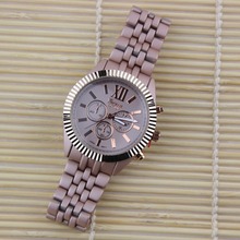 2016 Fashion Full Stainless Steel Geneva Watch Women Champagne Gold Classy Matte Bracelet Watch Quartz Dress Watch Relojes