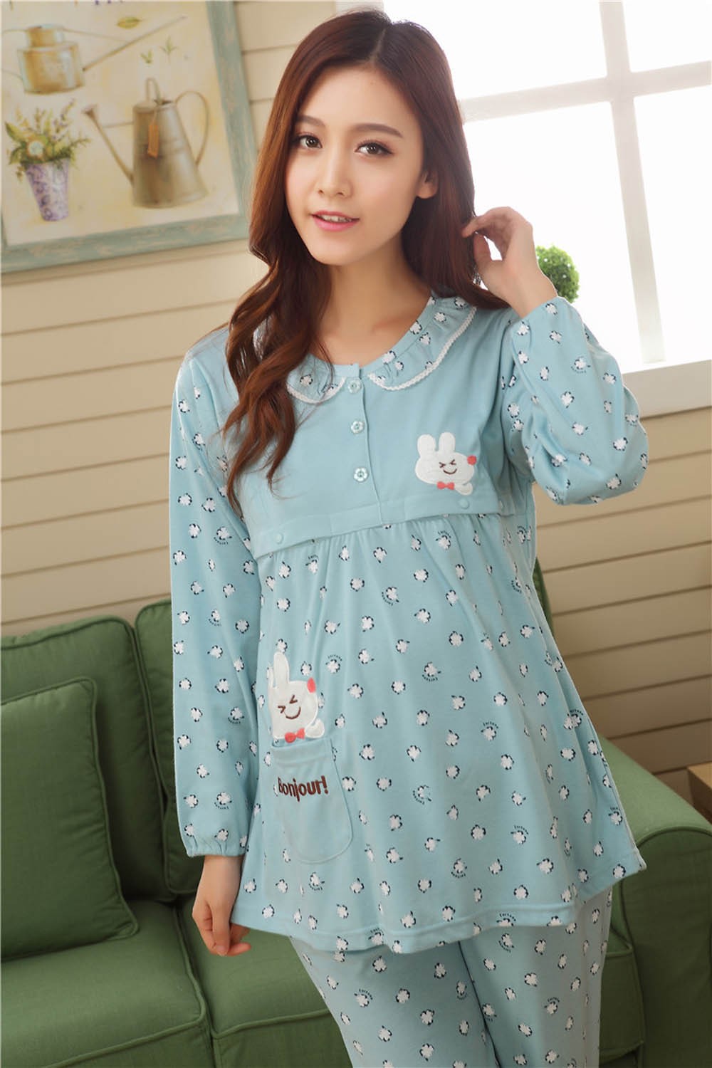 Pregnant-Woman-Pajamas-Postpartum-Breastfeeding-Month-Of-Serving-Lapel-Clothes-Long-sleeve-Sleepwear-Suits-CL0800 (7)