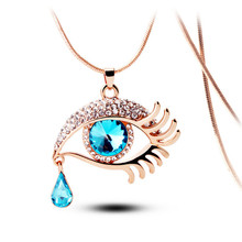 Summer ethnic jewelry 2015 Colares Femininos Eye Shape Color Imitation Gemstone Long Chain Drop Pendant Necklaces