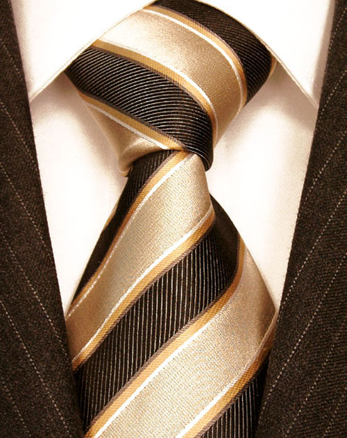 Classical Beige Striped Silk Ties Gravatas Masculinas For Busniess Suit Dresses Gentlemen Neckties High Quality Gifts