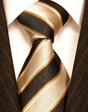 Classical Beige Striped Silk Ties Gravatas Masculinas For Busniess Suit Dresses Gentlemen Neckties High Quality Gifts
