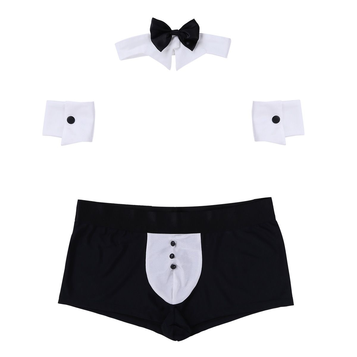 YOOJIA Mens Waiter Tuxedo Lingerie Set Bowtie Suspender G-String Underwear with Bracelets