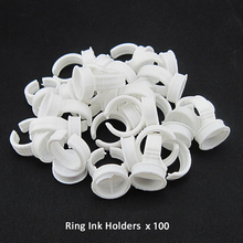 100Pcs had separator White Plastic Ring Ink Holders Caps for Permanent Tattoo Makeup  Eyebrow, Eyeliner, Lip