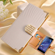 Z2 Wallet Bling Leather Case For SONY Xperia Z2 D603 D6502 Magnetic Buckle Phone Bag Rhinestone Flip Cover With Card Slot