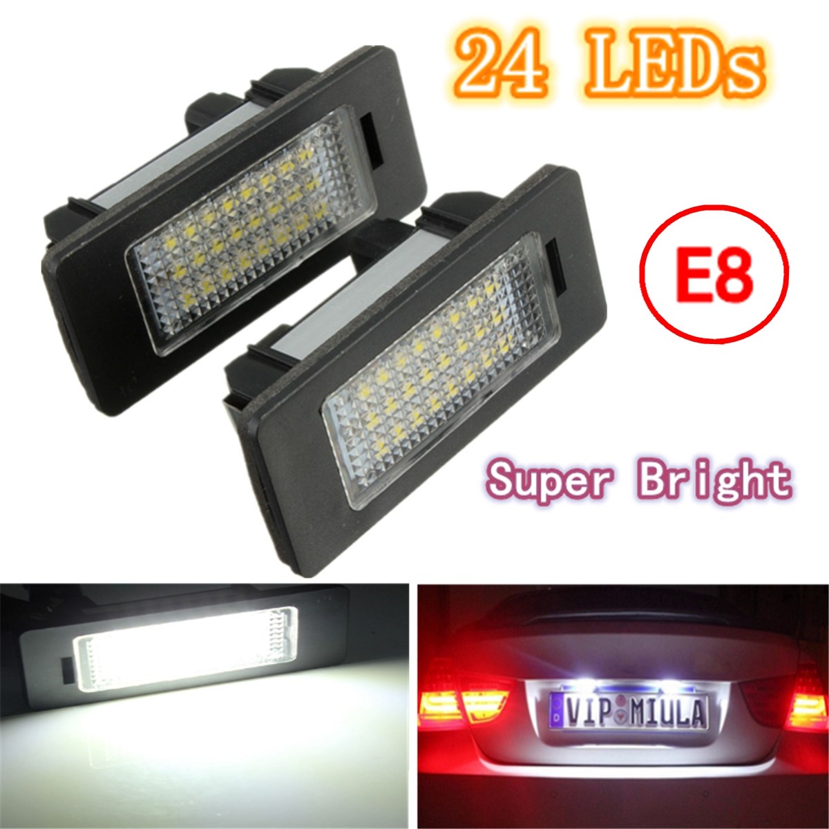 2X E-marked OBC Error Free 24 LED White License Number Plate Light Lamp For BMW E81 E82 E90 E91 E92 E93 E60 E61 E39 X1/E84