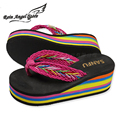 New Women Shoes Summer 2015 Sandals Summer Style Colorful Braided Thong Platform Sandals Women High Heel