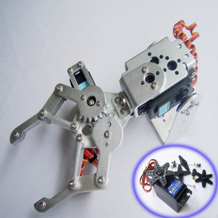 2 DOF Aluminium Robot Arm Clamp Claw Mount kit + 2 HDKJ D3609 9KG Metal gear Digital servo F03992-A