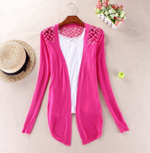New 2014 Hot Fashion Women Cardigan Sale Lace Sweet Candy Pure Color Slim Crochet Knit Blouse