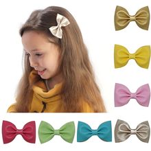 5″ Girls Sweet Soft Leather Solid Hair Bow For Baby Toddler Handmade Hairgrips High Quality Hair Accessories