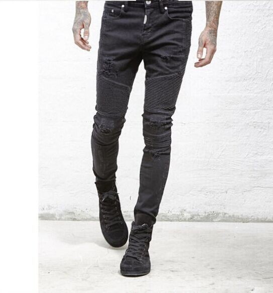 2020 Wholesale Designer Brand New Men Black Jeans Skinny Ripped Stretch