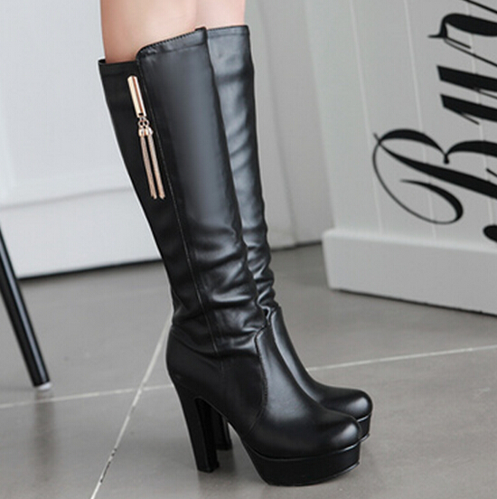 bottes cuir noir talon haut