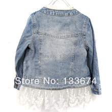 Freeshipping Baby Girls Kids Lace Cowboy Jackets Denim Top Button Outerwear Outfits Jean Coat 2 7T