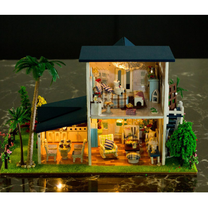 Christmas Gift Diy Wooden Doll House With furniture Model Building Kits 3D Miniature Handmade Dollhouse Greative Birthday Gift