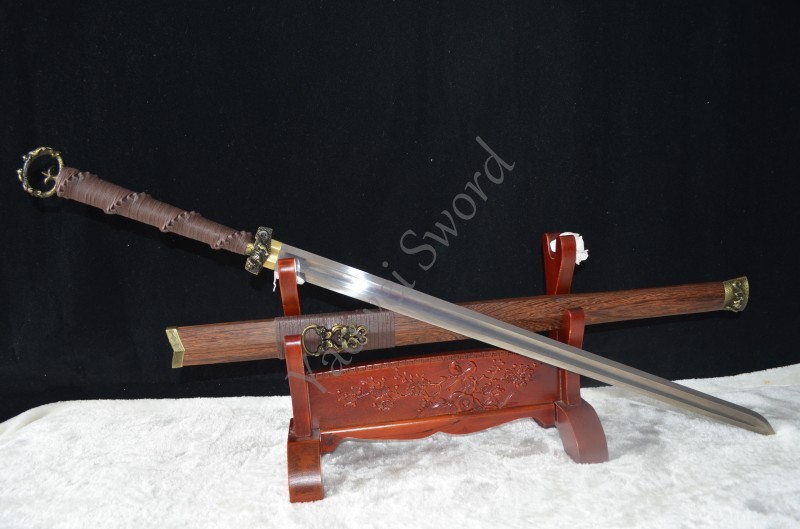 Length 41 Chinese Sword,Tang jian Damascus Steel red Blade,Rosewood Scabbard,Alloy Fittings