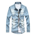 2016 Fashion Men s LongSleeve Shirt Leisure Washed Blue Jeans Shirts Shirts Masculino Jacket Cowboy SizeM