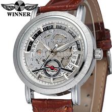 Wrg8077m3s2 ganador estrenar llegada hombres automáticos de reloj esqueleto de color marrón pulsera banda de cuero envío libre
