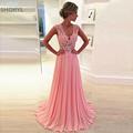 2017 New Arrival V neck A line Short Floor length Chiffon Cap Sleeve Cheap Long Evening
