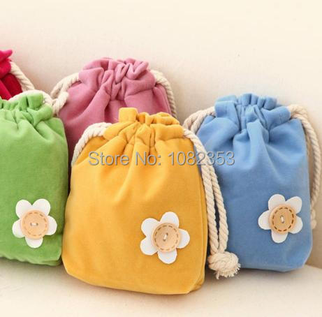 Kids Pastoral style cloth bags Cute flower dots with draw string canvas change Purse Janpan style girls coin purse lady wallets