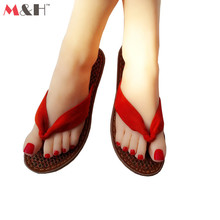 M&H Brand Palm Fiber Handmade 2016 Beach Sandalias Women Flip Flop Summer Fashion Slippers Sandals Flat Slide Female Flats Shoe