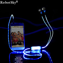 Visible Flowing LED Flashing Light Glow Sport Stereo In ear Headphone Headset Earbud Earphone with Mic for Microphone