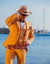 Fashionable Two Button Orange Groom Tuxedos Groomsmen Mens Wedding Suits Formal Dress (Jacket+Pants+Vest+Tie) NO:058