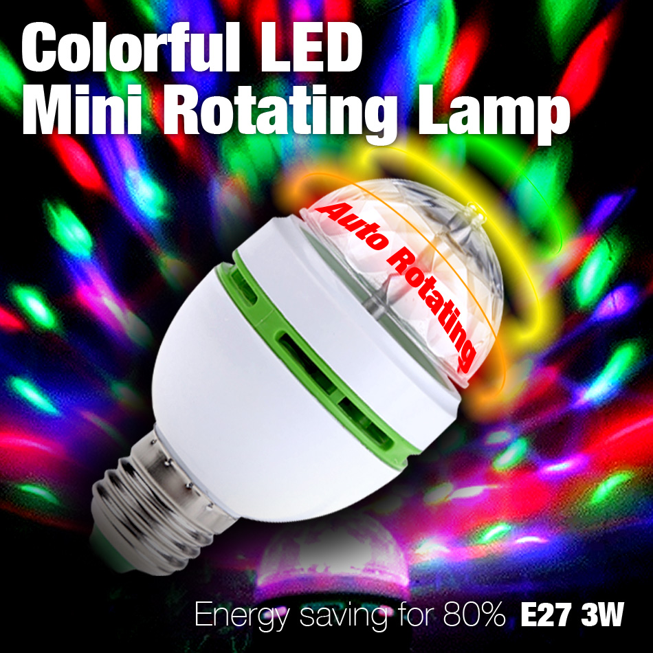 Hot Sale!!! E27 3W Colorful Auto Rotating RGB LED Bulb Stage Light Party Lamp Disco EB0207
