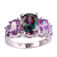 lingmei Wholesale Unisex Mystic Rainbow Topaz Amethyst 925 Silver Ring Size 6 7 8 9 10 11 12 13 Women Men Jewelry Free Shipping